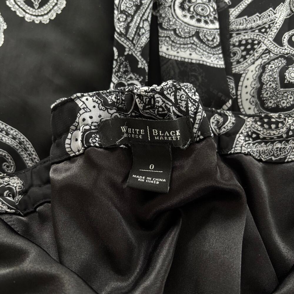 White House Black Market Paisley Midi Dress Halter Black White Wrap Bow Size 0 - Picture 4 of 7